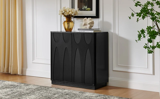 Alt view image 4 of 7 - Floor-standing cabinet, sideboard, freestanding self-service locker, with an embedded design, featuring two cabinet doors and adjustable shelves. Suitable for living rooms, entryways, and hallways.