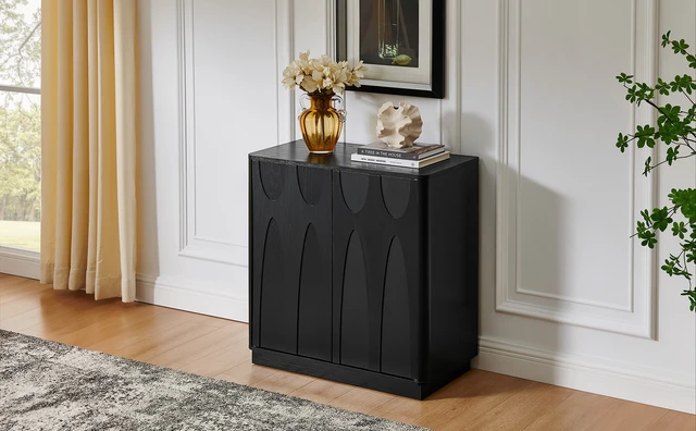 Alt view image 6 of 7 - Floor-standing cabinet, sideboard, freestanding self-service locker, with an embedded design, featuring two cabinet doors and adjustable shelves. Suitable for living rooms, entryways, and hallways.
