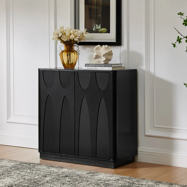 Alt view image 3 of 7 - Floor-standing cabinet, sideboard, freestanding self-service locker, with an embedded design, featuring two cabinet doors and adjustable shelves. Suitable for living rooms, entryways, and hallways.