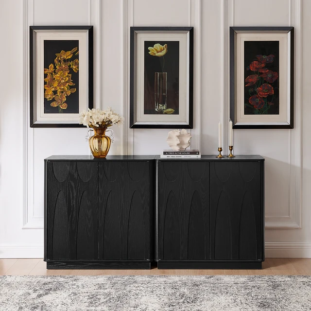 Alt view image 7 of 7 - Floor-standing cabinet, sideboard, freestanding self-service locker, with an embedded design, featuring two cabinet doors and adjustable shelves. Suitable for living rooms, entryways, and hallways.