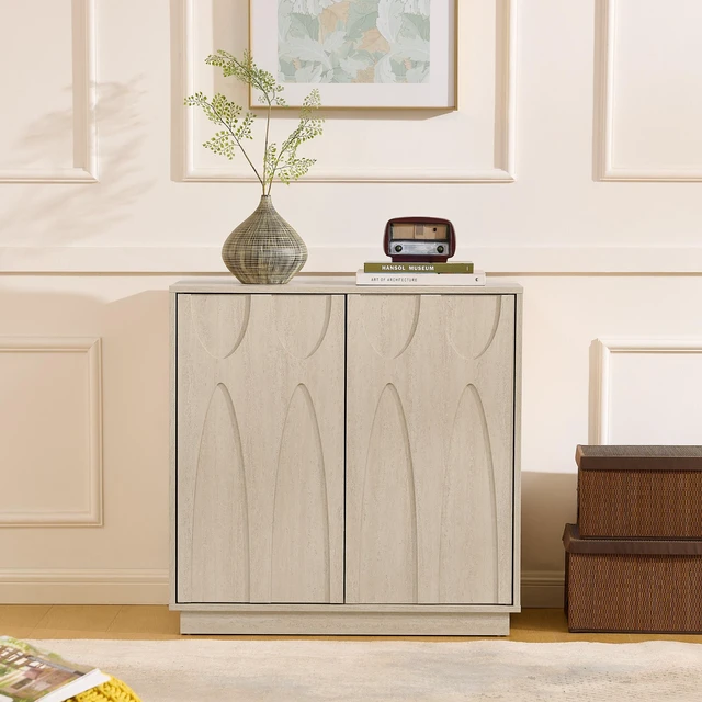Main image of Floor-standing cabinet, sideboard, freestanding self-service locker, with an embedded design, featuring two cabinet doors and adjustable shelves. Suitable for living rooms, entryways, and hallways.