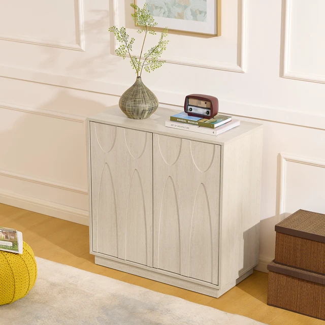 Alt view image 3 of 6 - Floor-standing cabinet, sideboard, freestanding self-service locker, with an embedded design, featuring two cabinet doors and adjustable shelves. Suitable for living rooms, entryways, and hallways.