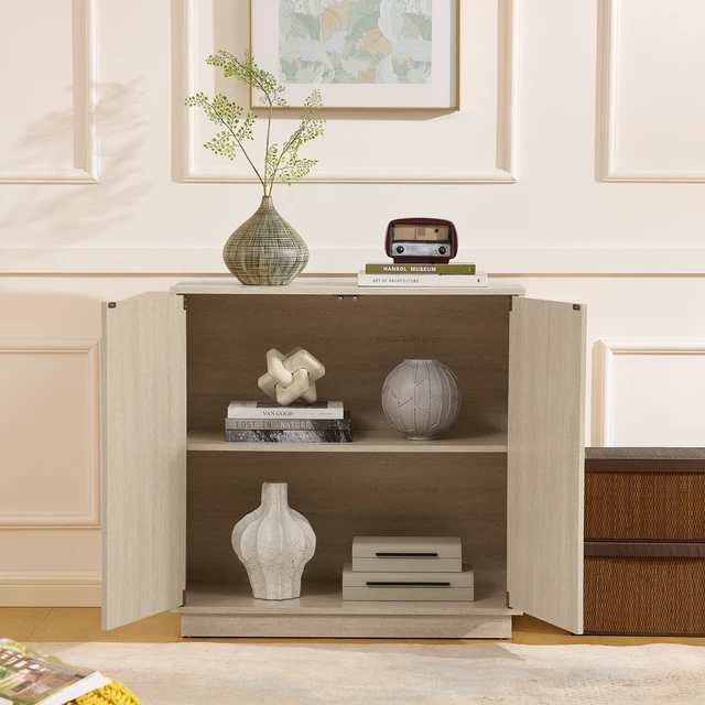 Alt view image 4 of 6 - Floor-standing cabinet, sideboard, freestanding self-service locker, with an embedded design, featuring two cabinet doors and adjustable shelves. Suitable for living rooms, entryways, and hallways.
