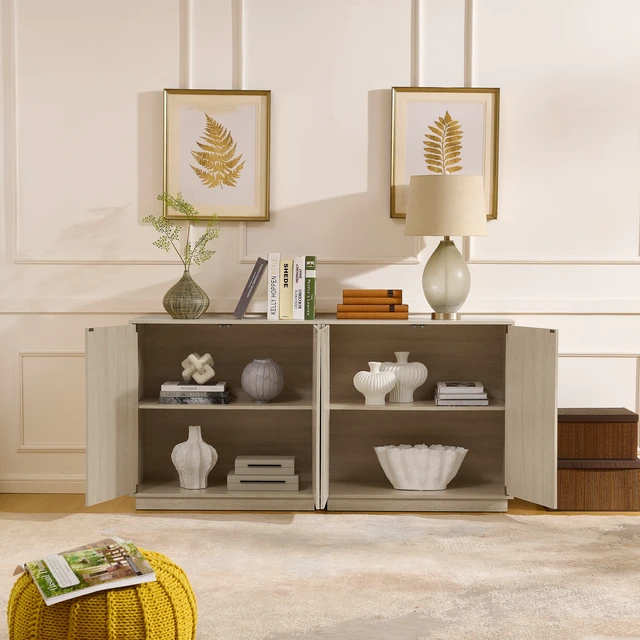 Alt view image 6 of 6 - Floor-standing cabinet, sideboard, freestanding self-service locker, with an embedded design, featuring two cabinet doors and adjustable shelves. Suitable for living rooms, entryways, and hallways.
