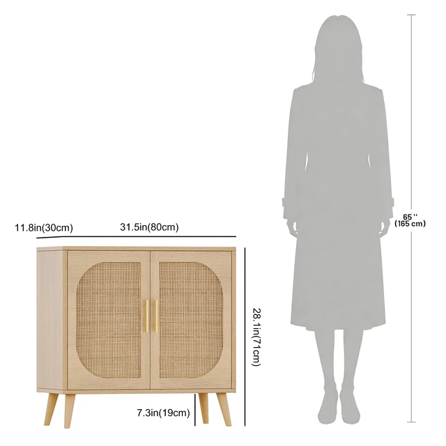 Alt view image 7 of 7 - Buffet Cabinet with Storage, Accent Bathroom Floor Cabinet,with Two Doors and 4 compartments forStorage,Cabinet with Solid Wood Feet,Sideboard Cabinet for Hallway, Entry, Living Room,(Natural Color)