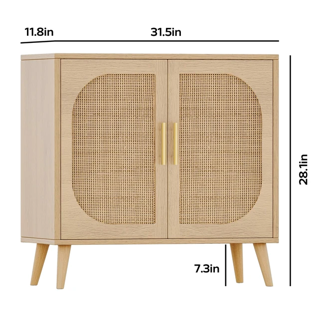 Alt view image 6 of 7 - Buffet Cabinet with Storage, Accent Bathroom Floor Cabinet,with Two Doors and 4 compartments forStorage,Cabinet with Solid Wood Feet,Sideboard Cabinet for Hallway, Entry, Living Room,(Natural Color)