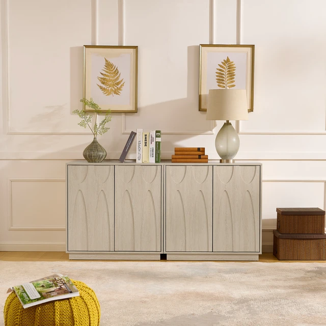 Alt view image 5 of 6 - Floor-standing cabinet, sideboard, freestanding self-service locker, with an embedded design, featuring two cabinet doors and adjustable shelves. Suitable for living rooms, entryways, and hallways.