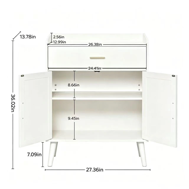 Alt view image 2 of 7 - Kitchen Storage Cabinet, Farmhouse Buffet Cabinet , Storage with 1 Drawers and 2 Doors, Cabinet with Solid Wood Feet,Floor Sideboard Buffet for Living Room, Dining Room, Bathroom,(white Color)