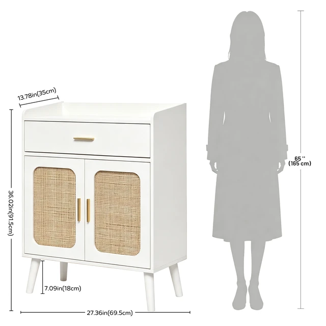 Alt view image 3 of 7 - Kitchen Storage Cabinet, Farmhouse Buffet Cabinet , Storage with 1 Drawers and 2 Doors, Cabinet with Solid Wood Feet,Floor Sideboard Buffet for Living Room, Dining Room, Bathroom,(white Color)