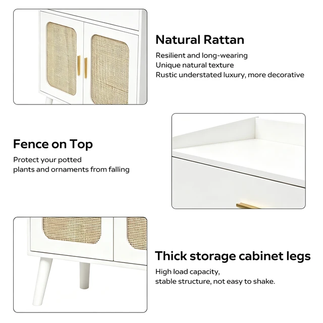 Alt view image 7 of 7 - Kitchen Storage Cabinet, Farmhouse Buffet Cabinet , Storage with 1 Drawers and 2 Doors, Cabinet with Solid Wood Feet,Floor Sideboard Buffet for Living Room, Dining Room, Bathroom,(white Color)