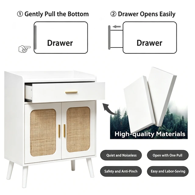 Alt view image 5 of 7 - Kitchen Storage Cabinet, Farmhouse Buffet Cabinet , Storage with 1 Drawers and 2 Doors, Cabinet with Solid Wood Feet,Floor Sideboard Buffet for Living Room, Dining Room, Bathroom,(white Color)