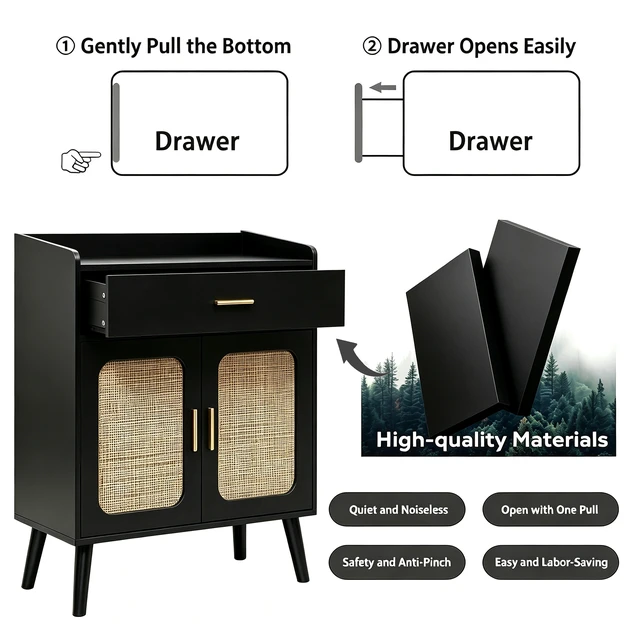 Alt view image 5 of 7 - Kitchen Storage Cabinet, Farmhouse Buffet Cabinet , Storage with 1 Drawers and 2 Doors, Cabinet with Solid Wood Feet,Floor Sideboard Buffet for Living Room, Dining Room, Bathroom,(black Color)
