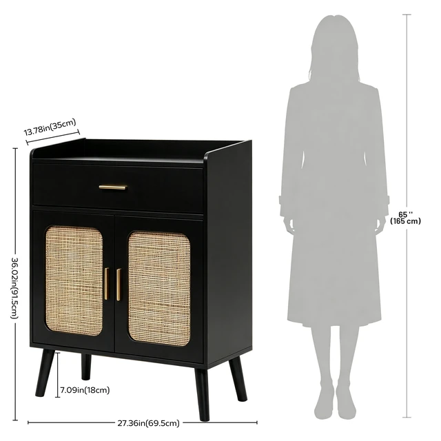 Alt view image 3 of 7 - Kitchen Storage Cabinet, Farmhouse Buffet Cabinet , Storage with 1 Drawers and 2 Doors, Cabinet with Solid Wood Feet,Floor Sideboard Buffet for Living Room, Dining Room, Bathroom,(black Color)
