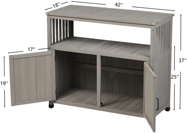 Alt view image 3 of 7 - Wooden Patio Bar Table Set with Storage, Buffet Cabinet Sideboard for Outdoor and Indoor