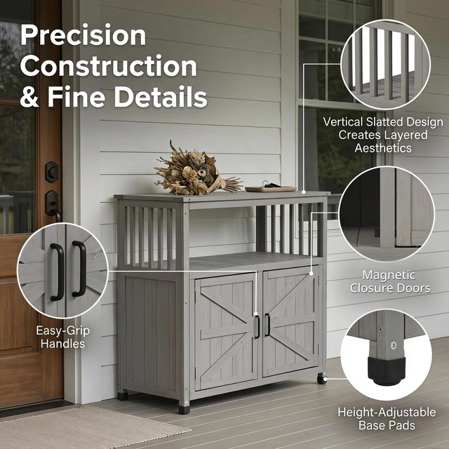 Alt view image 5 of 7 - Wooden Patio Bar Table Set with Storage, Buffet Cabinet Sideboard for Outdoor and Indoor
