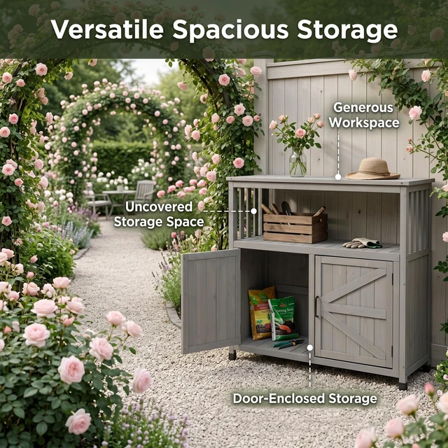 Alt view image 4 of 7 - Wooden Patio Bar Table Set with Storage, Buffet Cabinet Sideboard for Outdoor and Indoor