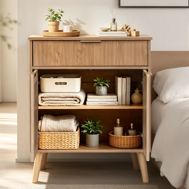 Alt view image 3 of 7 - Kitchen Storage Cabinet, Adjustable Shelves , Storage with 1 Drawers and 2 Doors, Cabinet with Solid Wood Feet,Floor Sideboard Buffet for Living Room, Living Room, Kitchen, Entryway,(Natural Color)