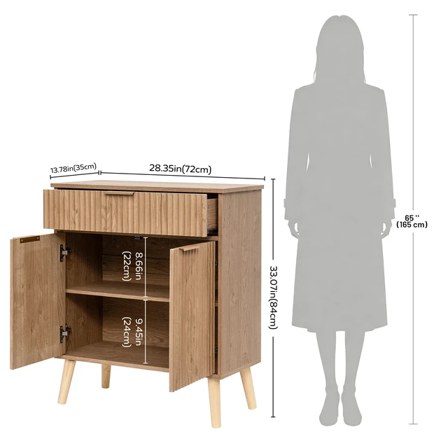 Alt view image 6 of 7 - Kitchen Storage Cabinet, Adjustable Shelves , Storage with 1 Drawers and 2 Doors, Cabinet with Solid Wood Feet,Floor Sideboard Buffet for Living Room, Living Room, Kitchen, Entryway,(Natural Color)