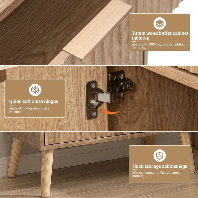 Alt view image 7 of 7 - Kitchen Storage Cabinet, Adjustable Shelves , Storage with 1 Drawers and 2 Doors, Cabinet with Solid Wood Feet,Floor Sideboard Buffet for Living Room, Living Room, Kitchen, Entryway,(Natural Color)