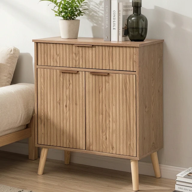 Alt view image 2 of 7 - Kitchen Storage Cabinet, Adjustable Shelves , Storage with 1 Drawers and 2 Doors, Cabinet with Solid Wood Feet,Floor Sideboard Buffet for Living Room, Living Room, Kitchen, Entryway,(Natural Color)