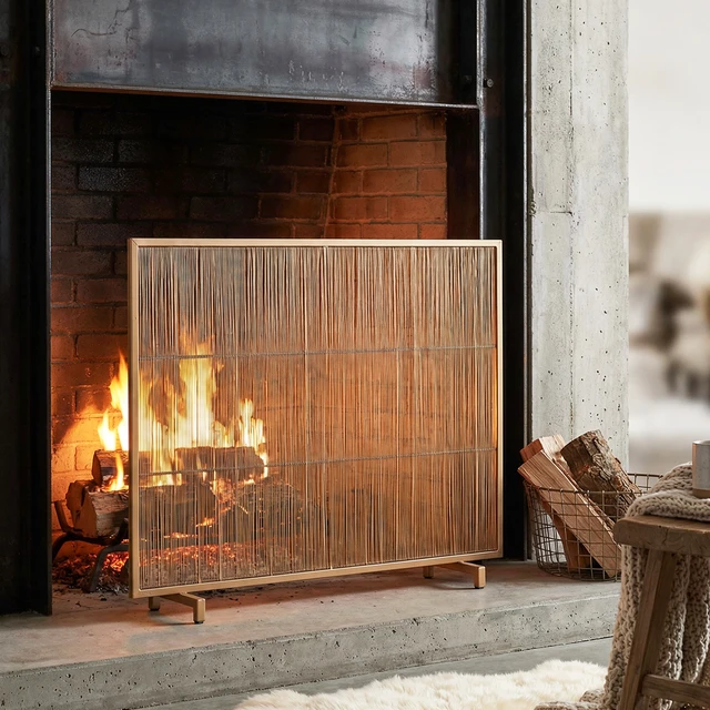 Alt view image 2 of 7 - Willow 1-Panel Iron Fireplace Screen 39" x 30", Golden Finish