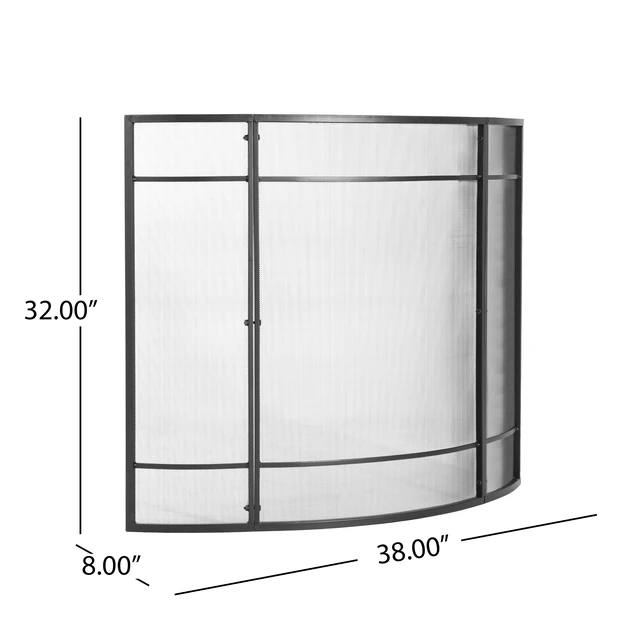 Alt view image 3 of 7 - Regina 1-Panel Curve Iron Fireplace Screen 38" x 32", Black Finish