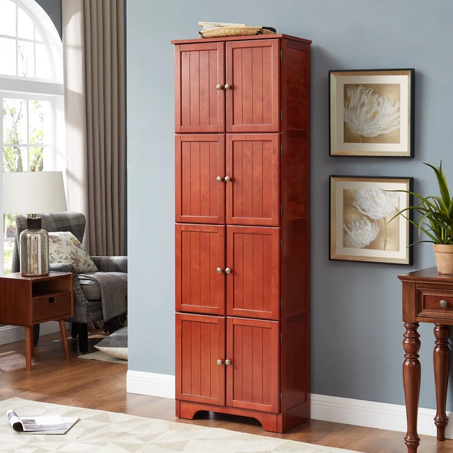 Alt view image 3 of 4 - 72.4" Tall Storage Cabinet Tall Storage Cabinet with 8 Doors and 4 Shelves ,Bookshelf Living Room, Kitchen, Dining Room, Office Freestanding Storage Cabinet,Cherry