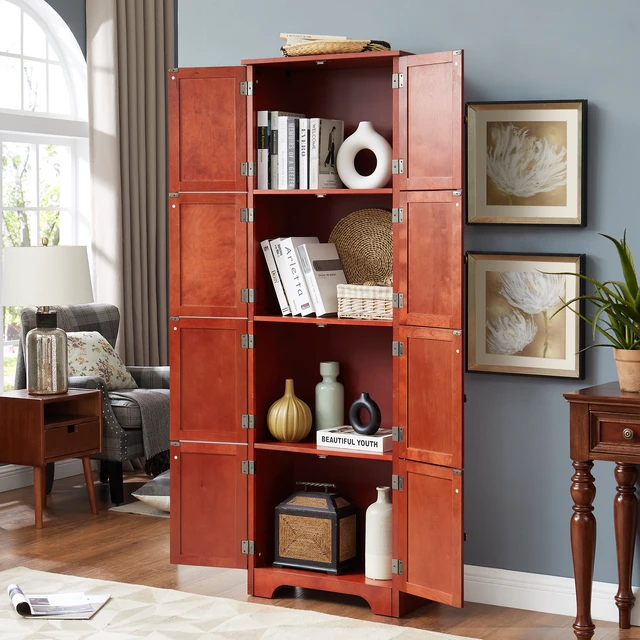 Alt view image 4 of 4 - 72.4" Tall Storage Cabinet Tall Storage Cabinet with 8 Doors and 4 Shelves ,Bookshelf Living Room, Kitchen, Dining Room, Office Freestanding Storage Cabinet,Cherry