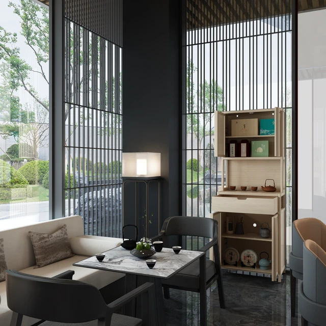 Alt view image 3 of 7 - 72-foot-tall, wood-coloured, double-door bamboo high-capacity storage cabinet for main living spaces such as dining rooms, bedrooms, and living rooms