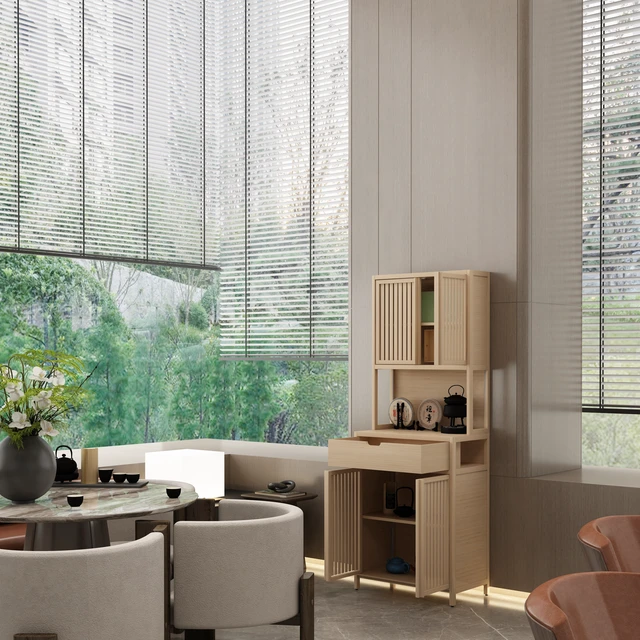 Alt view image 2 of 7 - 72-foot-tall, wood-coloured, double-door bamboo high-capacity storage cabinet for main living spaces such as dining rooms, bedrooms, and living rooms