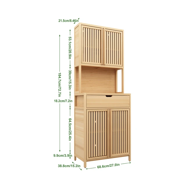 Alt view image 6 of 7 - 72-foot-tall, wood-coloured, double-door bamboo high-capacity storage cabinet for main living spaces such as dining rooms, bedrooms, and living rooms