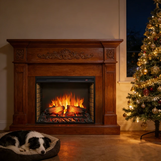 Alt view image 2 of 7 - 28 inch electric fireplace insert, ultra thin heater with log set & realistic flame, remote control with timer, overheating protection(Only the fireplace)