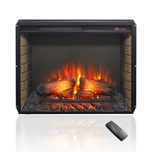 Alt view image 3 of 7 - 28 inch electric fireplace insert, ultra thin heater with log set & realistic flame, remote control with timer, overheating protection(Only the fireplace)