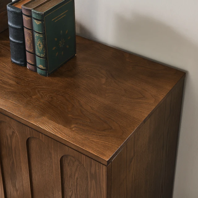Alt view image 5 of 7 - Mid Century Modern Fluted Sideboard Cabinet with Adjustable Shelves & Solid Wood Legs, Buffet Cabinet with Storage, Walnut Storage Cabinet for Living Room, Entryway, Hallway, Dining Room, Kitchen