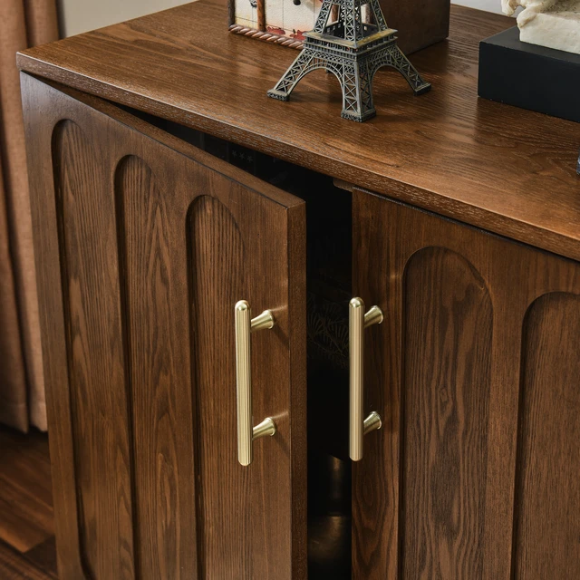 Alt view image 4 of 7 - Mid Century Modern Fluted Sideboard Cabinet with Adjustable Shelves & Solid Wood Legs, Buffet Cabinet with Storage, Walnut Storage Cabinet for Living Room, Entryway, Hallway, Dining Room, Kitchen