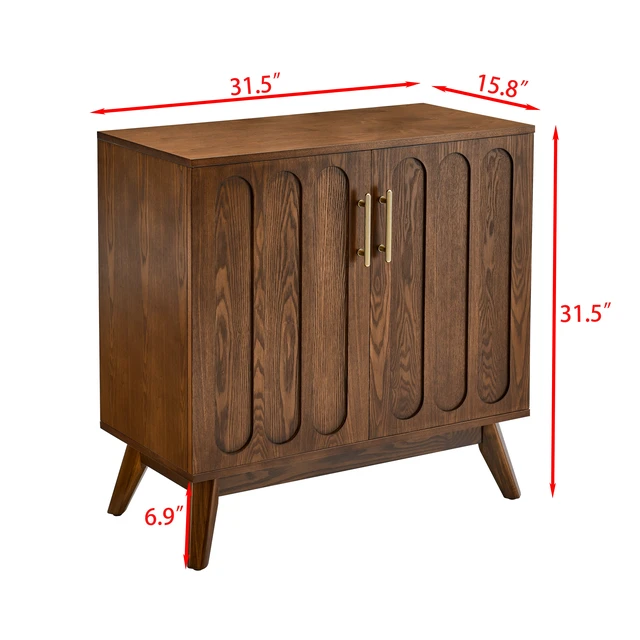 Alt view image 7 of 7 - Mid Century Modern Fluted Sideboard Cabinet with Adjustable Shelves & Solid Wood Legs, Buffet Cabinet with Storage, Walnut Storage Cabinet for Living Room, Entryway, Hallway, Dining Room, Kitchen