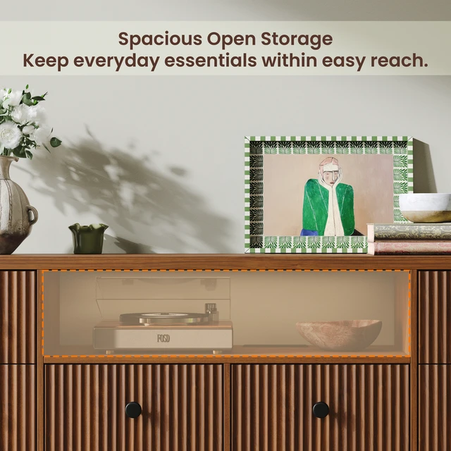 Alt view image 6 of 7 - 10-Drawer Dresser for Bedroom and Living Room, Large-Capacity Storage, Built-In Charging Station, Open Display Shelf, Vertical Fluted Drawer Fronts, 2 AC Outlets, USB-A and USB-C Ports, Walnut.