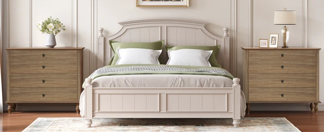 Alt view image 7 of 7 - Large 4-Drawer Chest with Solid Wood Foot, Dresser with Brushed Light Brown Finish & Metal Drawer Knobs, Antique Design for Bedroom & Nursery