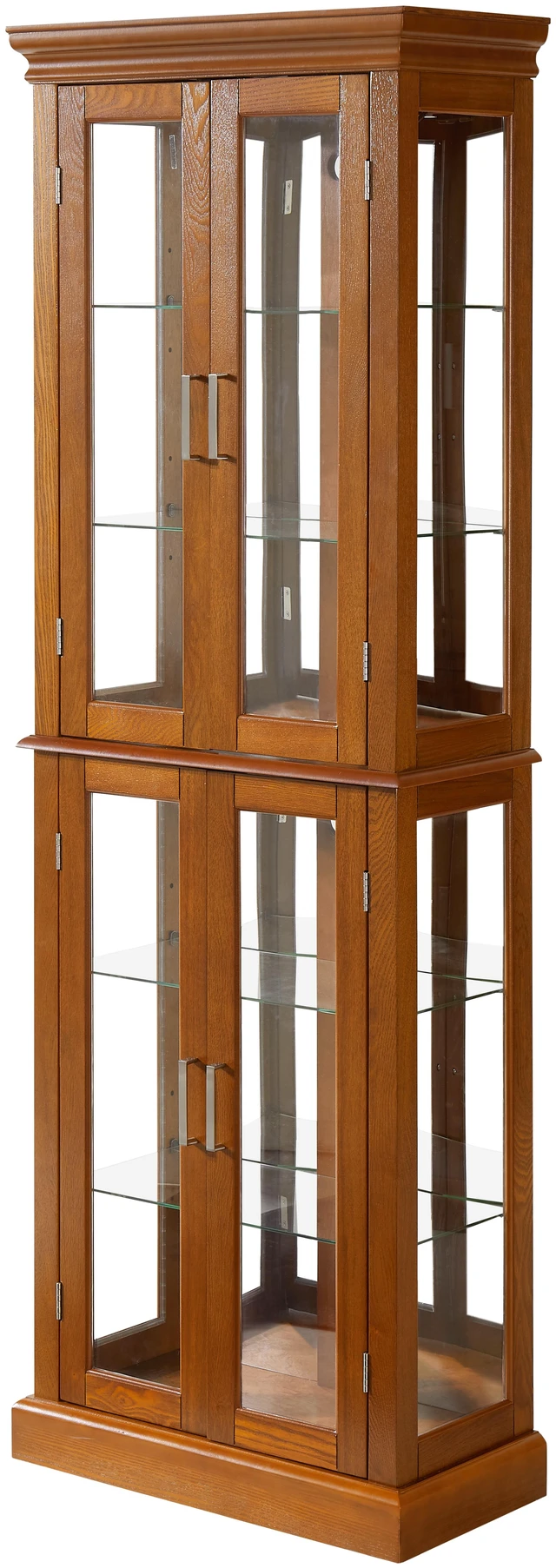 Alt view image 3 of 3 - Curio Cabinet Lighted Curio Diapaly Cabinet with Adjustable Shelves and Mirrored Back Panel, Tempered Glass Doors (OAK, 6 Tier), (E26 light bulb not included)