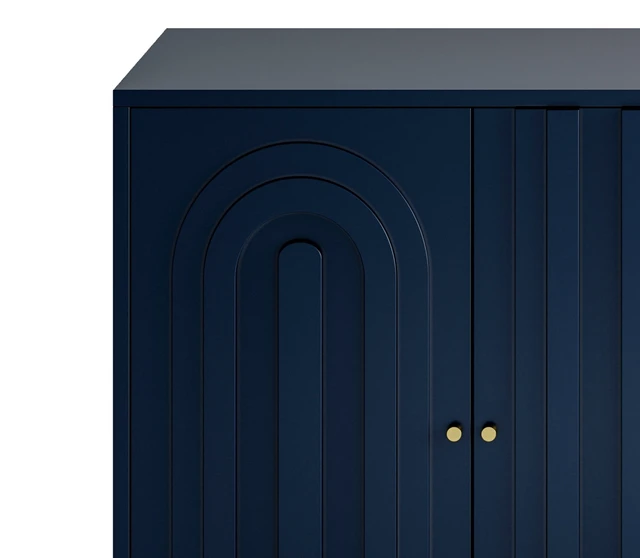 Alt view image 6 of 7 - Modern Blue Lacquered 4 Door Wooden Cabinet Sideboard Buffet Server Cabinet Storage Cabinet, for Living Room, Entryway, Hallway, Office, Kitchen and Dining Room
