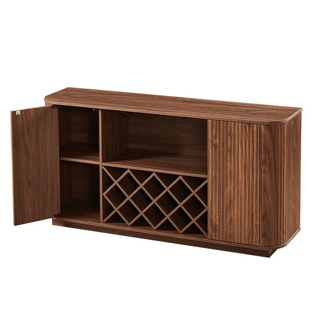 Alt view image 2 of 2 - 58" Modern Wavy Curve Sideboard-Multifunctional storage cabinet with wine rack and glassware holder, adjustable shelves for wine storage and coffee bar, suitable for kitchens and dining rooms.Walnut