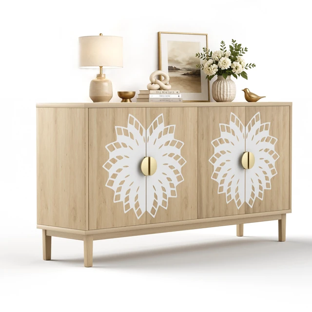 Main image of 63"Sideboard/Dining Room Cabinet,Vintage-Style Decorative Storage Cabinet with Carved Doors,a Multifunctional Sideboard Ideal for Storage in Entryways,Living Rooms and Dining Rooms,63"L*15.7"W*32.7"H