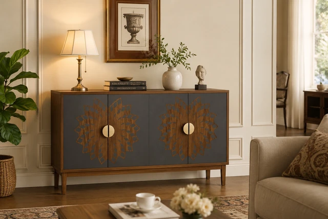 Alt view image 7 of 7 - 63"Sideboard/Dining Room Cabinet,Vintage-Style Decorative Storage Cabinet with Carved Doors,a Multifunctional Sideboard Ideal for Storage in Entryways,Living Rooms and Dining Rooms,63"L*15.7"W*32.7"H