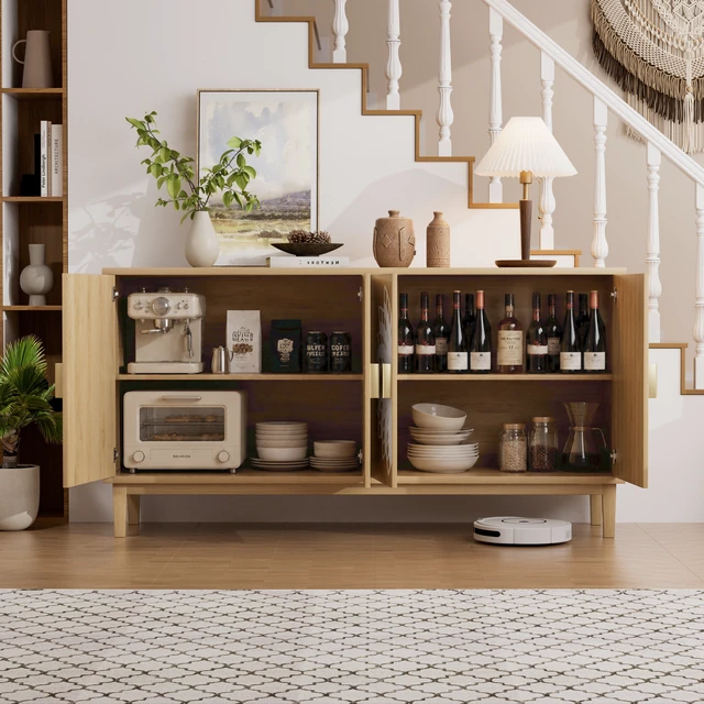 Alt view image 6 of 7 - 63"Sideboard/Dining Room Cabinet,Vintage-Style Decorative Storage Cabinet with Carved Doors,a Multifunctional Sideboard Ideal for Storage in Entryways,Living Rooms and Dining Rooms,63"L*15.7"W*32.7"H