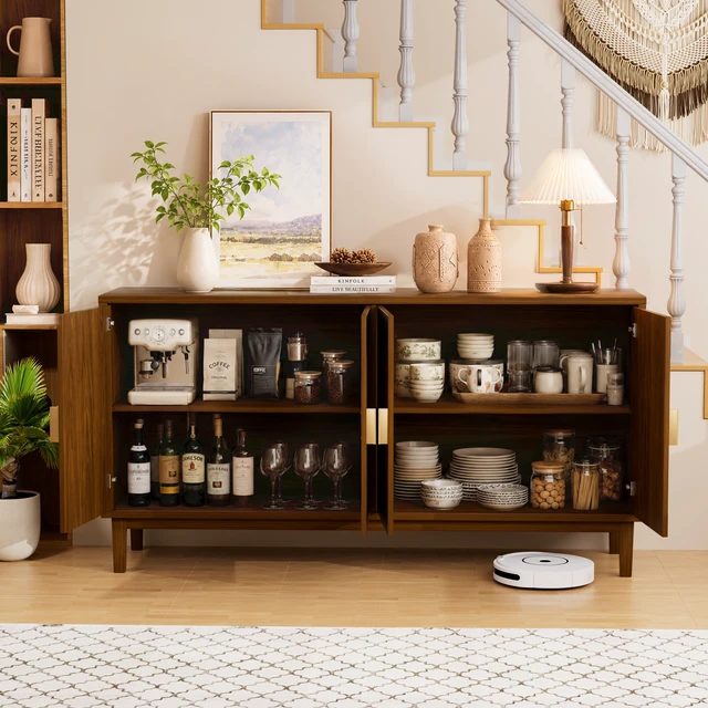 Alt view image 5 of 7 - 63"Sideboard/Dining Room Cabinet,Vintage-Style Decorative Storage Cabinet with Carved Doors,a Multifunctional Sideboard Ideal for Storage in Entryways,Living Rooms and Dining Rooms,63"L*15.7"W*32.7"H