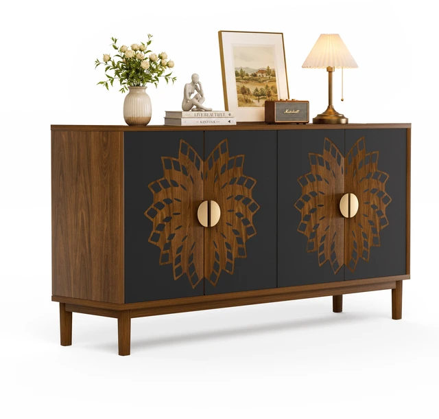 Main image of 63"Sideboard/Dining Room Cabinet,Vintage-Style Decorative Storage Cabinet with Carved Doors,a Multifunctional Sideboard Ideal for Storage in Entryways,Living Rooms and Dining Rooms,63"L*15.7"W*32.7"H