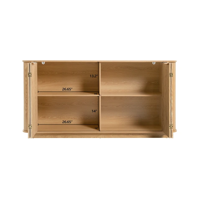 Alt view image 3 of 5 - 63 " Wavy Storage Sideboard, Double-Door Buffet Cabinet with Adjustable Shelves, Suitable for Kitchen, Living Room, Hallway - Versatile Storage (Natural)