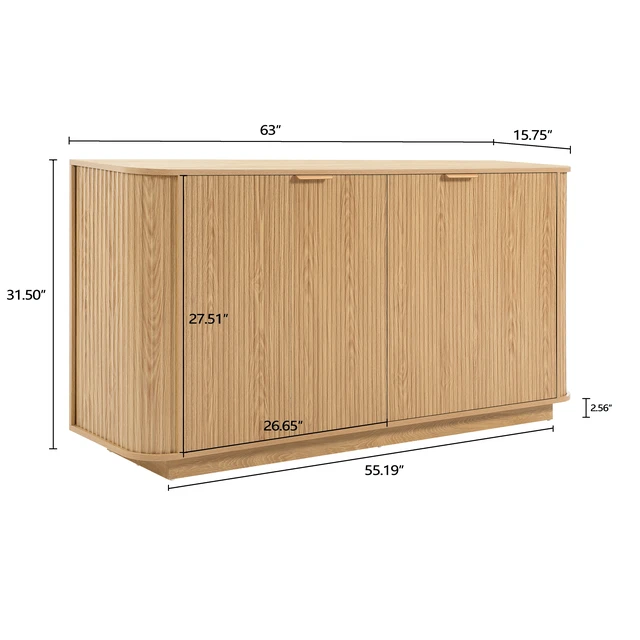 Alt view image 2 of 5 - 63 " Wavy Storage Sideboard, Double-Door Buffet Cabinet with Adjustable Shelves, Suitable for Kitchen, Living Room, Hallway - Versatile Storage (Natural)