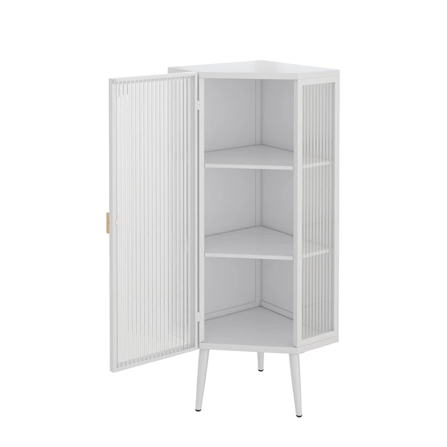 Alt view image 6 of 7 - 22.25'' Floor Coner Cabinet,Three Tiers with Tempered Glass Doors and Storage Shelves for Bathroom, Living Room and Bedroom (White)(same sku:W757P180793)