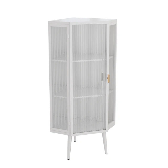 Alt view image 5 of 7 - 22.25'' Floor Coner Cabinet,Three Tiers with Tempered Glass Doors and Storage Shelves for Bathroom, Living Room and Bedroom (White)(same sku:W757P180793)